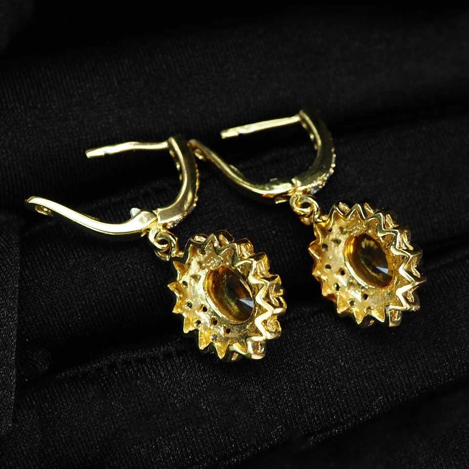 Pendientes de oro de 24 quilates de plata de ley 925 opulento zafiro amarillo dorado 4,20 quilates Foto 4 de 4