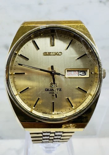 Vintage Men's Seiko Quartz 4004 Watch Day Date Japan