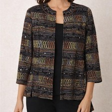 Chico  s Embellished Textured Jacket   Multicolor Sequin Detail   Size 3 16/18 