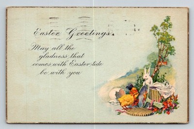 Antique Easter Greetings Folded Postcard Bunny Chicks NY Postmark 1900s