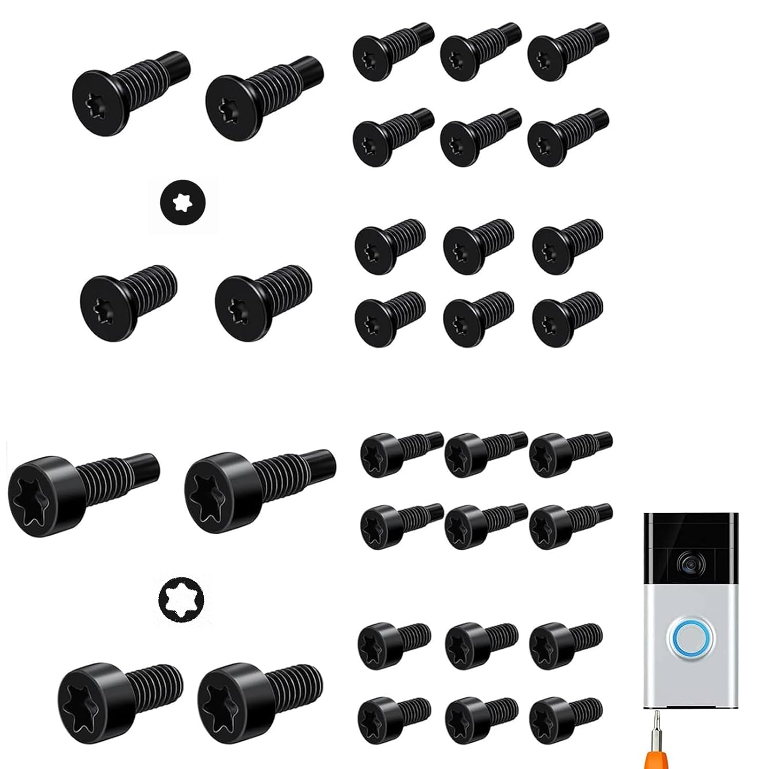 32-Piece Screw Set for Ring Video Doorbell – T6 & T15 Security Torx Screws, Spar