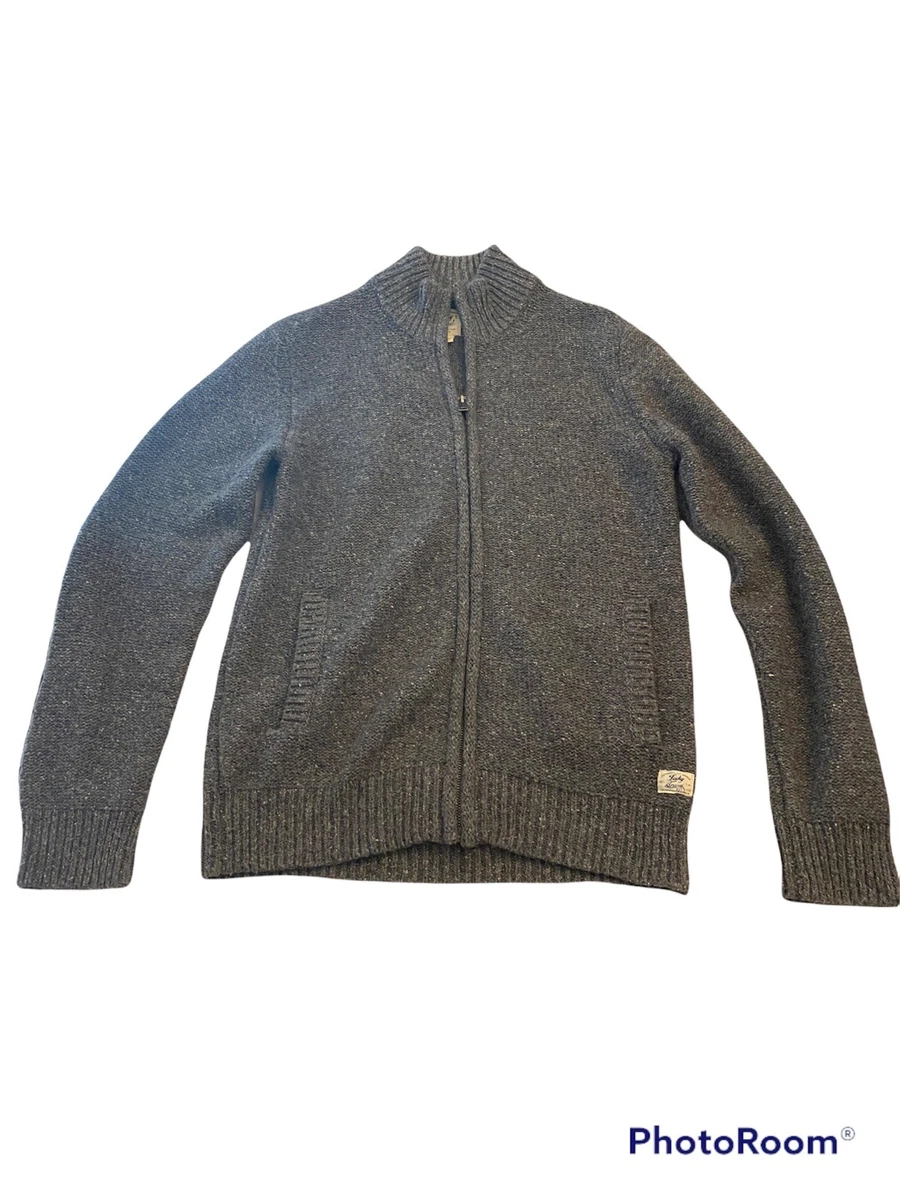 Lucky Brand Mens Knit Sweater Full Zip Small Gray Zip Up Cotton Cardigan 80318