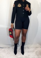 Giacca Mondi nera vintage oro crest equitazione militare ritagliata M GO8