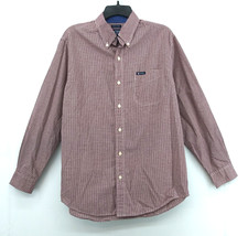 Chaps Dress Shirt Men Size M Burgundy Check Long Sleeve Easy Care Button Up