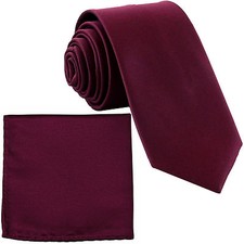 New Polyester Men's Neck Tie hankie solid formal prom wedding dark purple