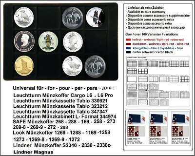 Münztableaus Carbo Schwarz 12 eckige Fächer 64 mm LOOK 12335-12-64 bis Caps 58