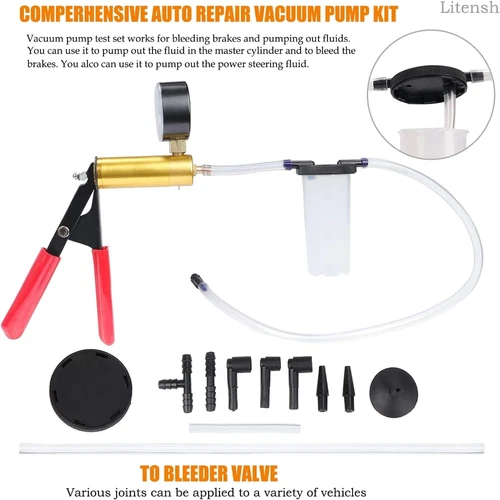 Hand Held Vacuum Pressure Pump Tester Set Brake Fluid Bleeder Bleeding Kit + Box - Picture 20 of 23