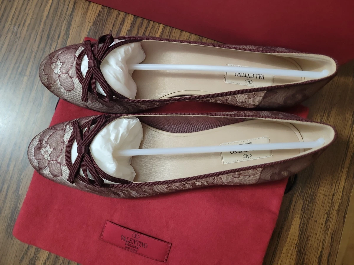 Garavani Red Women Lace Ballerina Ballet Flats Shoes 39.5 9.5 $680 New |