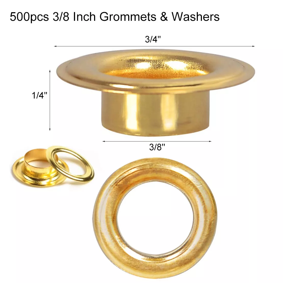 500pcs #2(3/8) Grommets, Metal Eyelets with Washer Golden Color