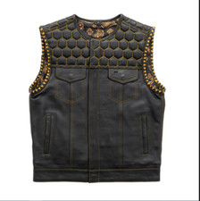 Hunt Club Style Men's Paisley Leather Vest Motorcycle Biker Concealed Carry