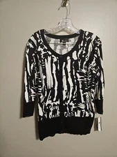 AB Studio Cardigan Sweater Womens White Black Size XL