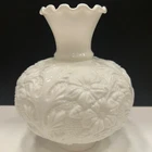 Vintage Milk Glass Ornate Raised Flowers & Leaves W/Ruffled Top Lamp Shade!