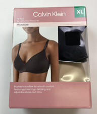 Calvin Klein 2-Pack Lightly Lined Wirefree Bra Brushed Microfiber, Blk/Cedar, XL