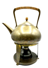 Jugendstil Messing Teekanne Stövchen F&R Fischer Hammerschlag Handarbeit