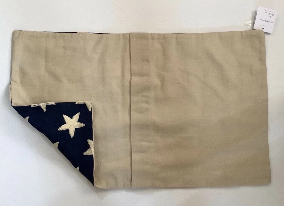 Pottery Barn американский флаг вышитый поясничный наволочка чехол 16 x 26 новый с ярлыками - Изображение 4 из 4