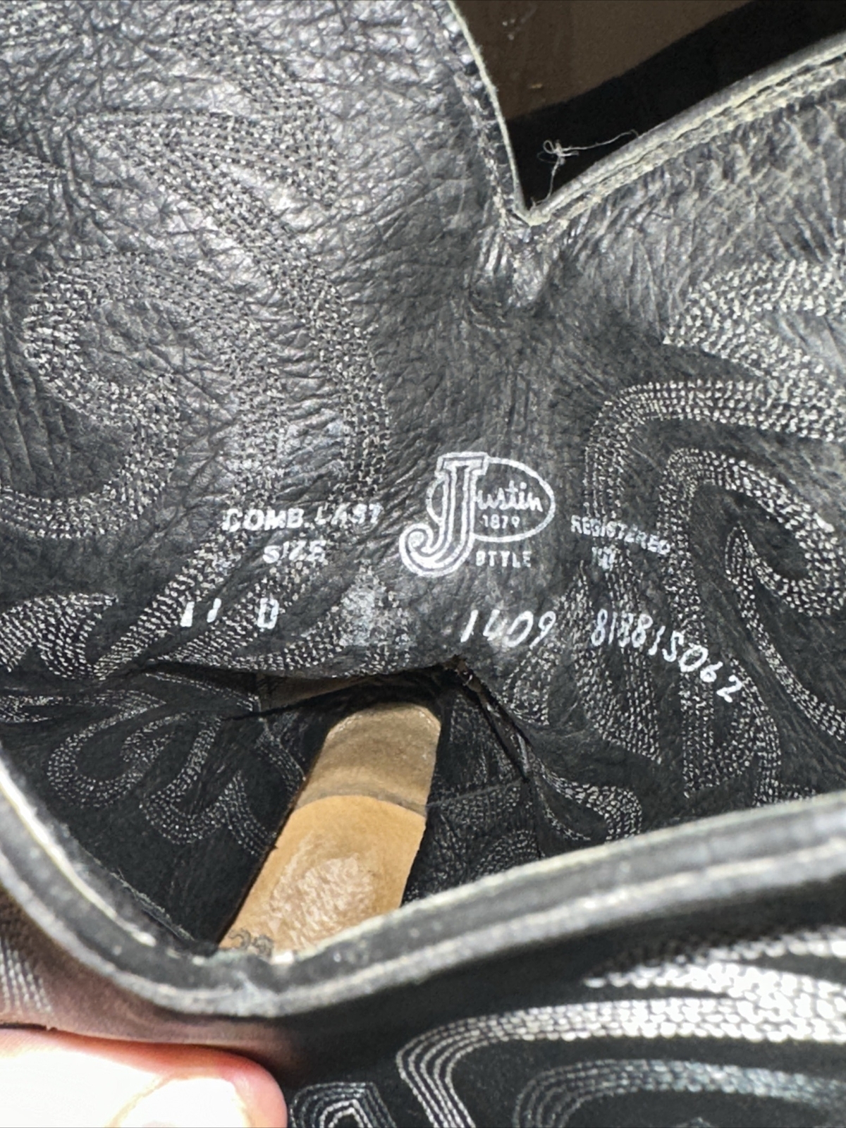 Justin VTG Men Black Leather Western Cowboy Boots London Calf 1409 Sz