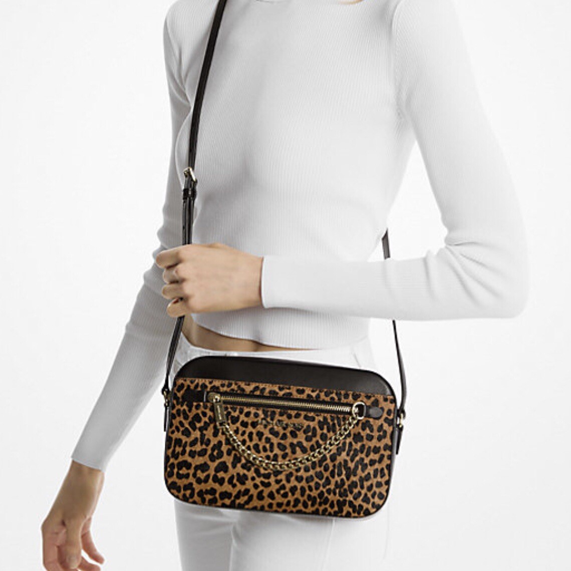 Michael Kors Jet Set Large Leopard-Print Calf Hair Crossbody Bag