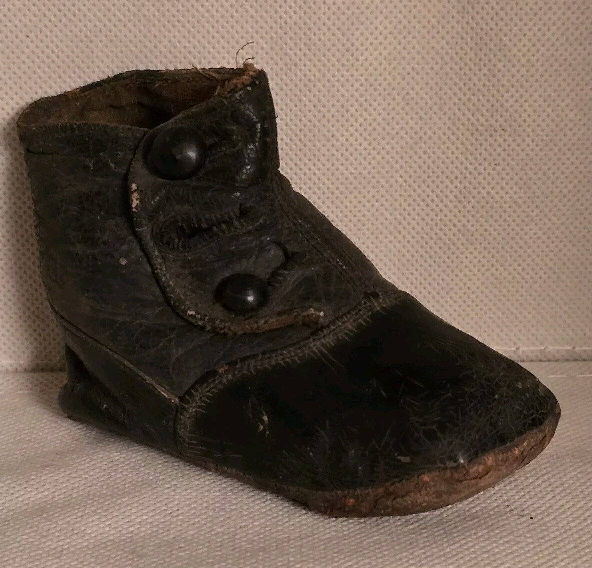 Antique Victorian Baby Infant Black Leather Single Boot Bootie Shoe