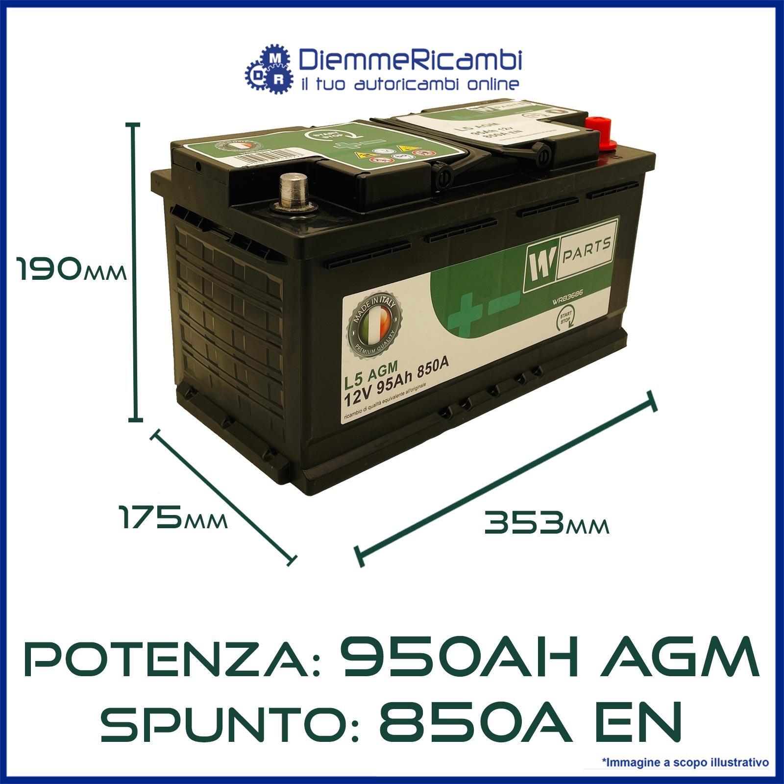Batteria Auto AGM 95Ah 850A Start & Stop - 353x175x190mm, VR850, Produzione Italiana - Foto 10