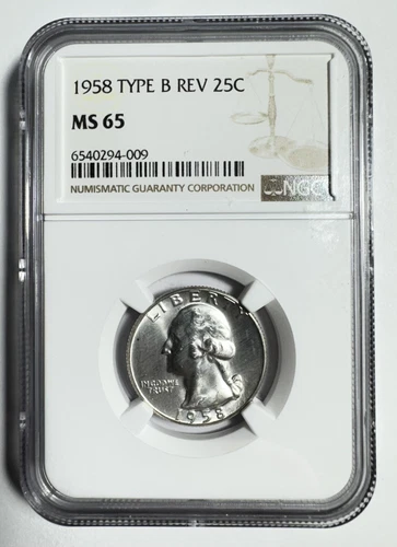 1958 25 Cent Washington Quarter NGC MS 65 Silver Type B Rev