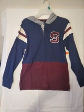 Boys Wonder Nation Long Sleeve Jersey Hoody Size Large 10-12 COLOR Blue/maroon
