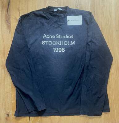 Acne Studios Herren Langarm T-Shirt Stockholm 1996 Logo Schwarz Gr. M
