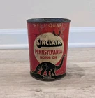 Vintage Sinclair Pennsylvania Motor Oil 1 Quart Qt Metal Red Can Black Dino