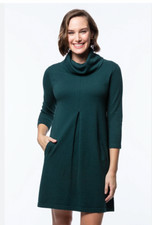 Tyler Boe Kim Cowlneck Dress Womens L Cotton Cashmere Blend Preppy Knee Length