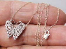 Sterling Silver 925 Clear Crystals Butterfly Pendant  Chain Necklace 15"