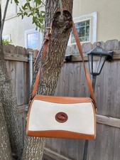 VTG 90s Dooney  Bourke Creme Brown Crossbody Shoulder Bag All Weather Leather