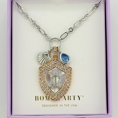Bomb Party Atlantis Necklace ''Treasure Found'' RBP6010 RETRO Trident Shield Shell