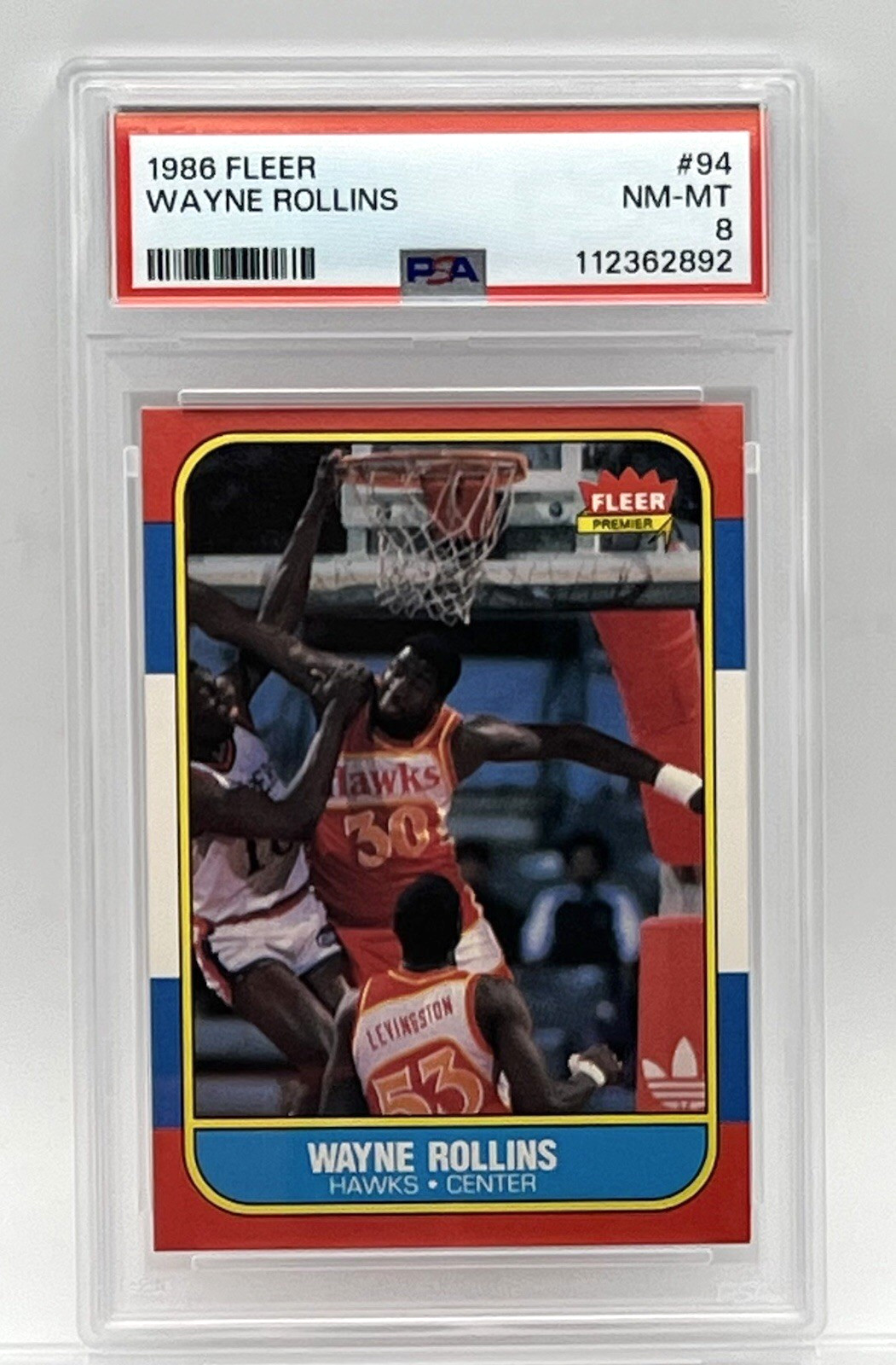WAYNE "TREE" ROLLINS - 1986 NBA FLEER - PSA 8 NM-MT - ATLANTA HAWKS #94