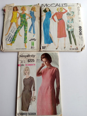 Lot 3 60s-70s Simplicity Patterns Women's Dress Tunic & Pants Jumpsuit Sz 14 CUT