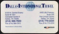 Dallas International Travel (Dallas Texas) (BC Size) 1992 Phone Card