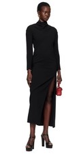 VERSACE IT Size 40/US 4 Cady Draped Neck Slit Maxi Dress Black Jewel Button Back