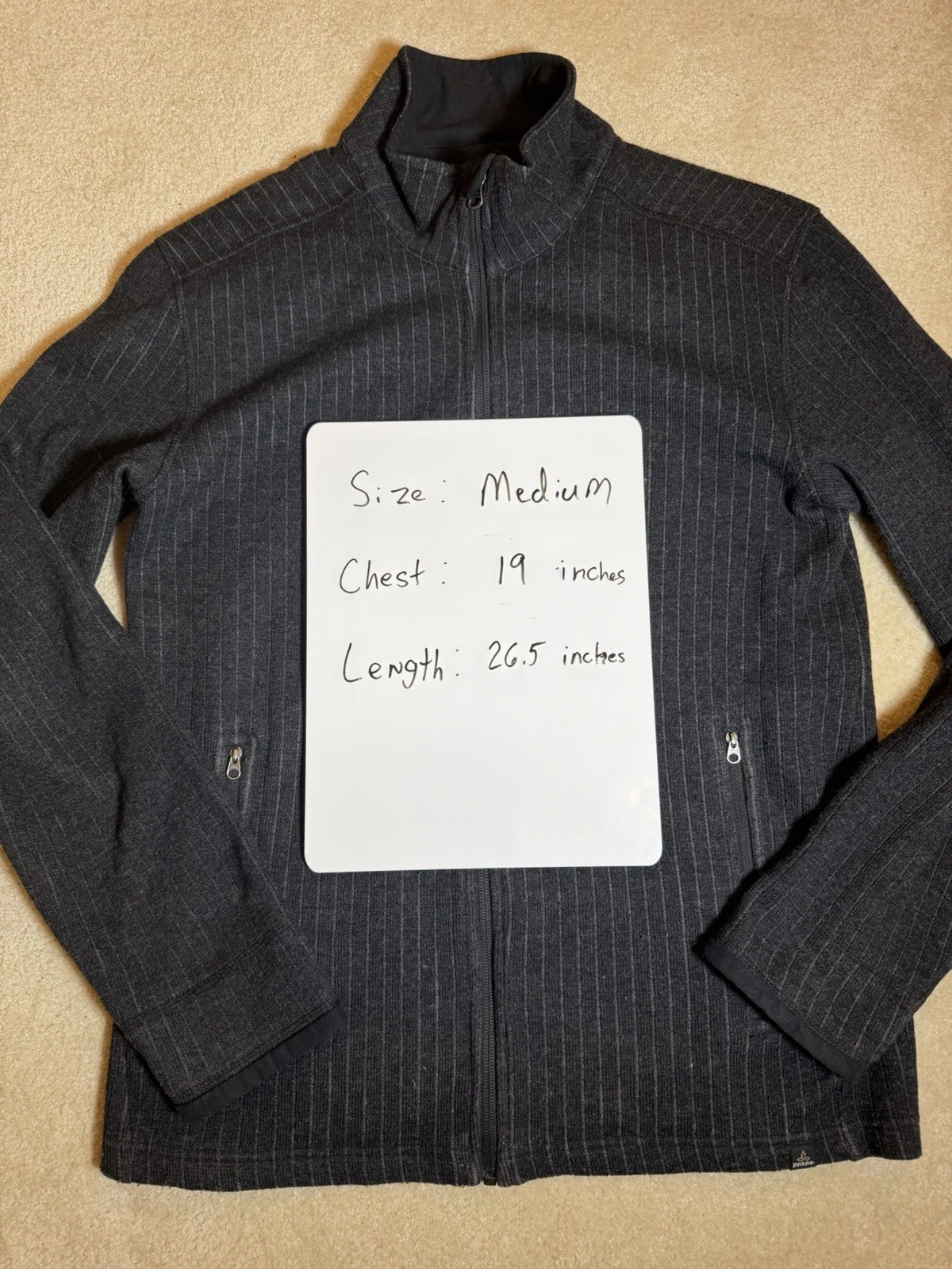 PrAna Mens Medium Gray Textured Full Zip Fleece Jacket Mock Neck Outdoor image 2