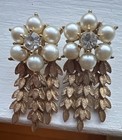Vintage Sarah Coventry Royal Highness Clip Earrings Rhinestone Faux Pearl Dangle — photo 1