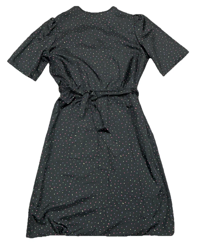 Vestido Vintage Años 70 80 Allison Paige 12 Negro Midi Geo Estampado Cinturón Retro *trasero Foto 2 de 4