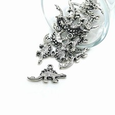 Silver Stegosaurus Dinosaur Charms, 9x16mm - US Seller