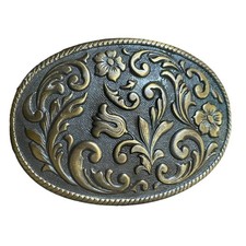 Western Cowboy Belt Buckle Classic Cowgirl Scroll Flourish Vtg 80s W USA A26