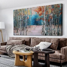 Ardemy White Birch Tree Canvas Wall Art Blue Forest Painting Landscape Pictur...