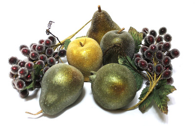 Vintage Artificial Fruit Sugar Frosted Green Pears Grapes Apple Set 7