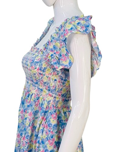 LoveShackFancy Femmes Nadja Smocks Arc-en-Ciel Explosion Coton Court Mini Robe S - Photo 11 sur 20