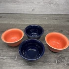 Fiesta Bouillon Cup Bowl 4” Persimmon & Cobalt Blue 7 oz ~Set Of 4