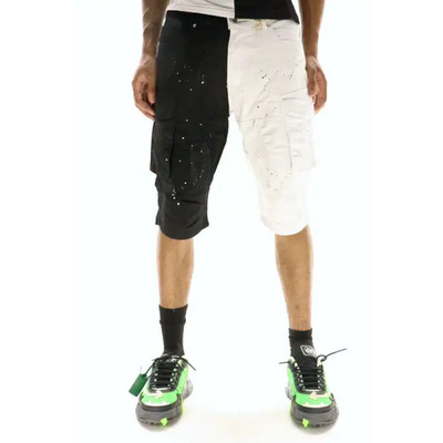 Fwrd Mixed Media Carpenter Split Shorts   Trendy Utility Shorts Split Design