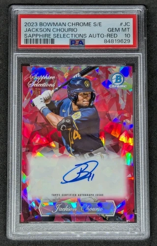 2023 Bowman Chrome Sapphire JACKSON CHOURIO Red AUTO 1/5 PSA 10 Gem Mint POP 1