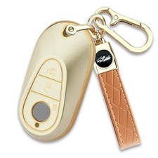 for Mercedes-Benz Key Fob Cover with Keychain, Soft TPU Full Style C Gold