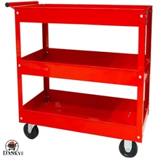 Functional 3-Tier Steel Utility Cart on Wheels - 400 lbs Capacity, Red Finish