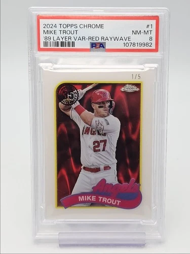 MIKE TROUT 2024 TOPPS CHROME 1989 LAYER VARIATION RED RAYWAVE 1/5 PSA 8 Q0902