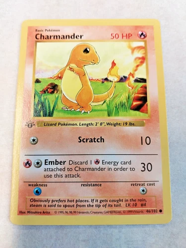 Charmander 1st Edition Shadowless 46/102 Base Set Pokemon Card NEAR MINT